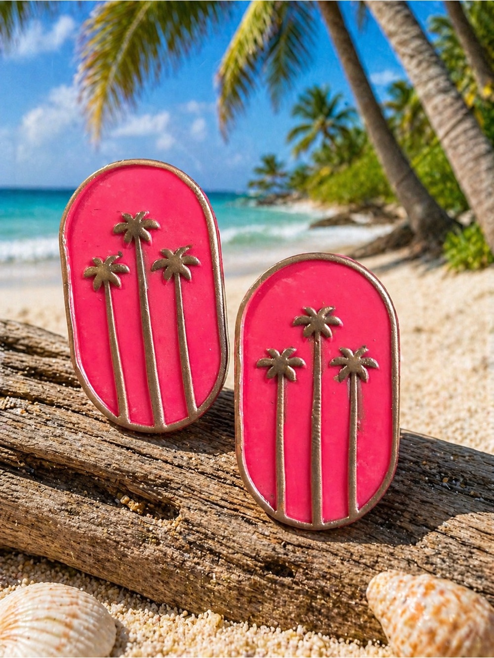 Pink Palm Tree Handmade Polymer Clay Earrings